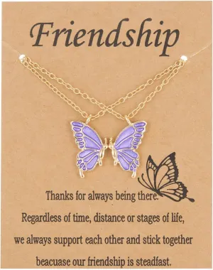 Friendship Necklace Matching Butterfly Necklace Gold Plated 2 Best Friend Butterfly Pendant Necklace for Women Friends BFF Long Distance Birthday Gifts