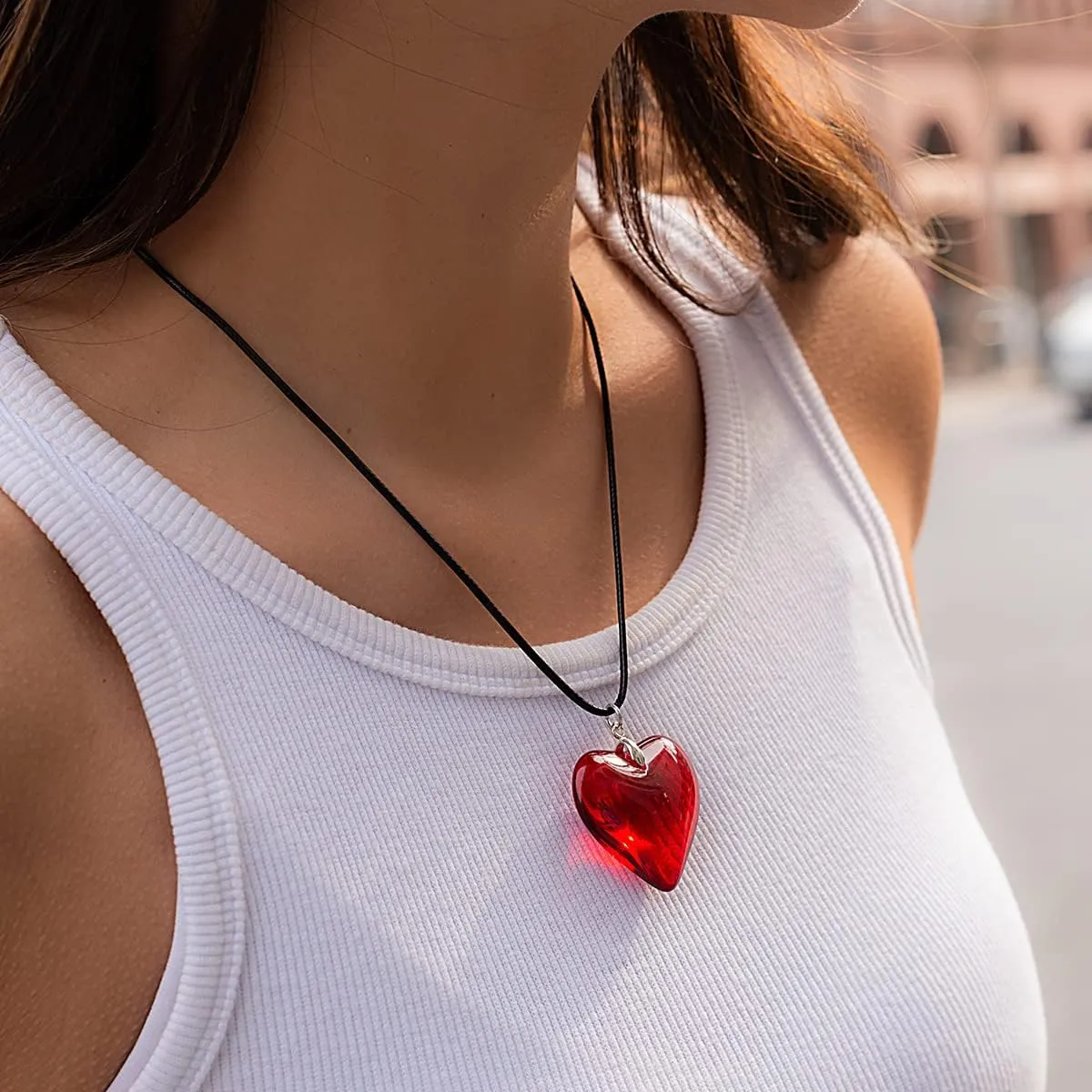 FunBoat Queen of Hearts Accessories - Chunky Puffy Heart Necklace - Goth Choker Pendant Chain for Women