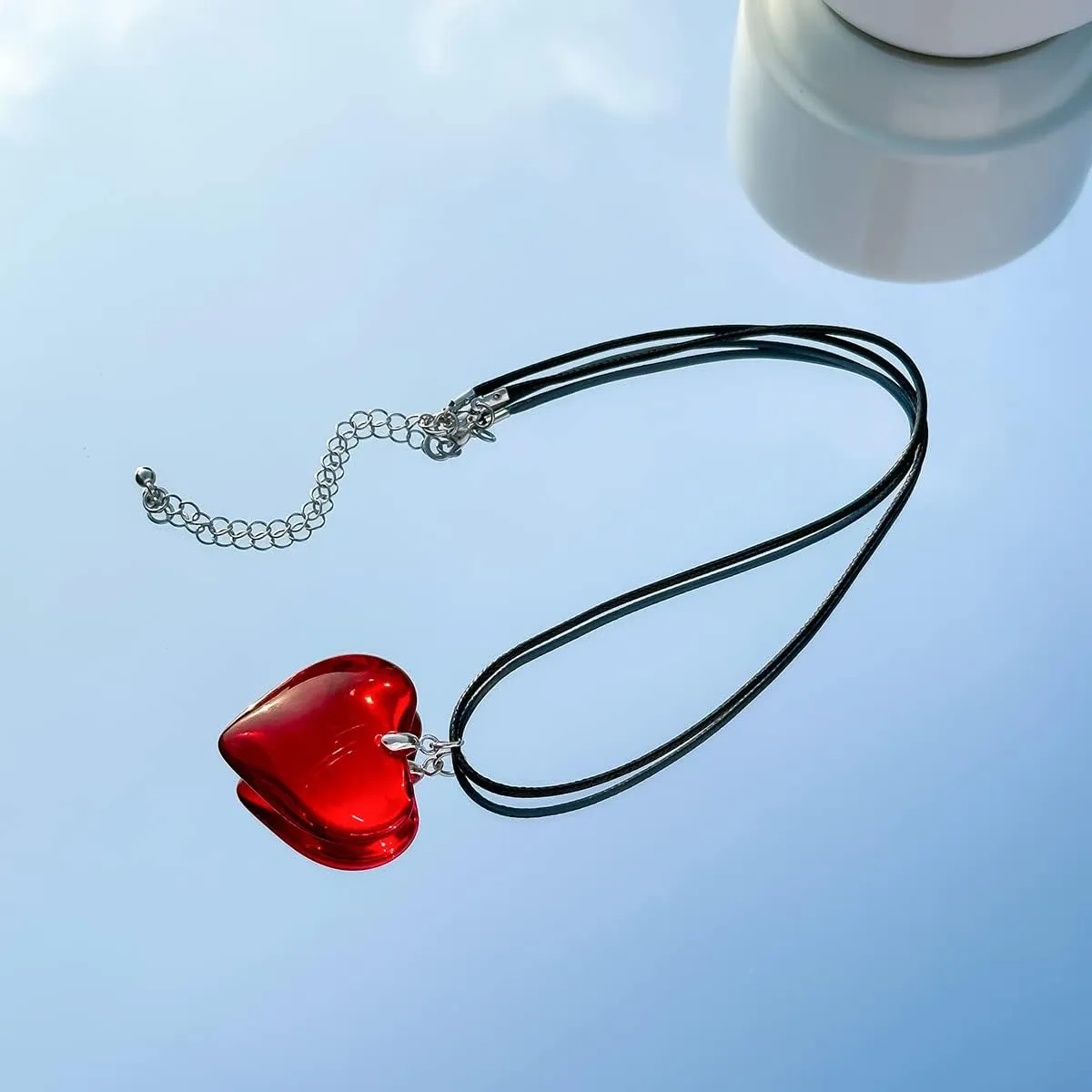 FunBoat Queen of Hearts Accessories - Chunky Puffy Heart Necklace - Goth Choker Pendant Chain for Women