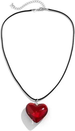 FunBoat Queen of Hearts Accessories - Chunky Puffy Heart Necklace - Goth Choker Pendant Chain for Women