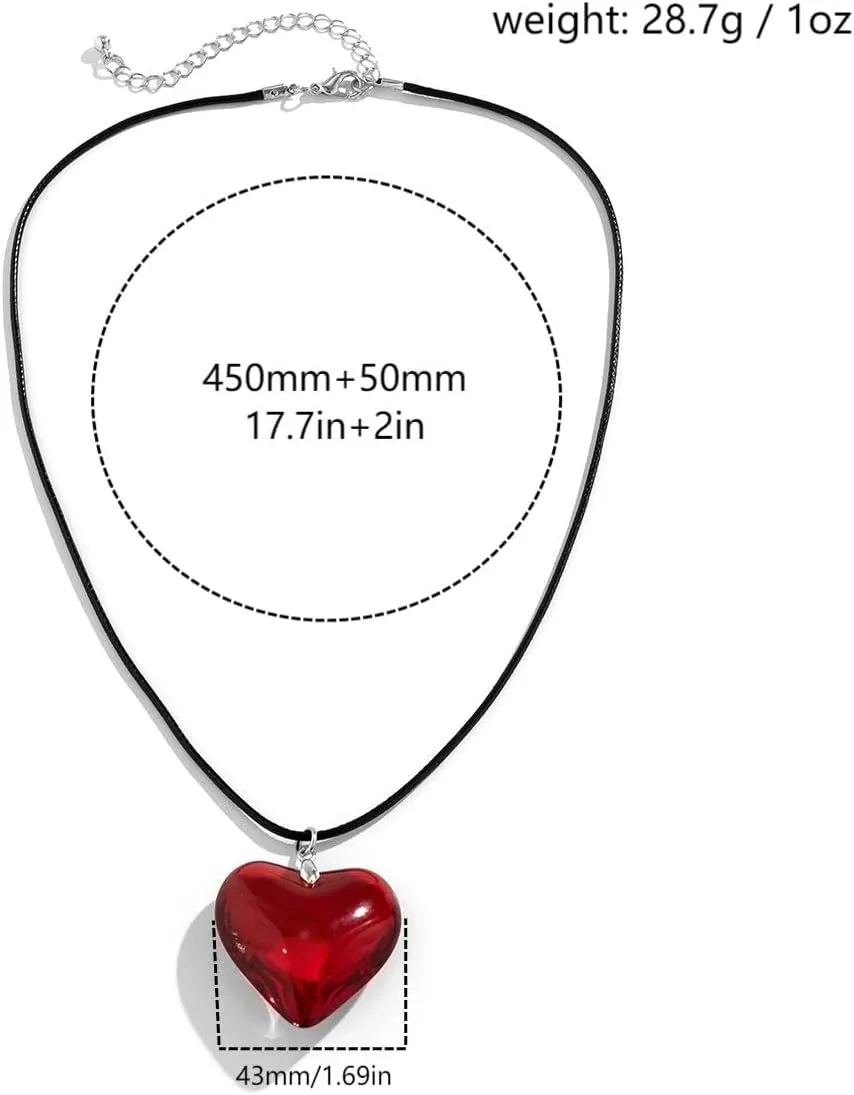 FunBoat Queen of Hearts Accessories - Chunky Puffy Heart Necklace - Goth Choker Pendant Chain for Women