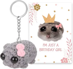 FunisFun Tiktok Sad Hamster Meme Plush, Cute Crochet Sad Hamster Meme Bow Keychain with Affirmation Card for Women Girls Birthday Gifts Dcor