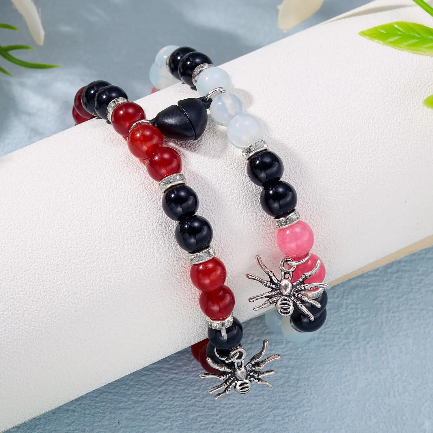 Fuqimanman2020 2pcs Christmas Xmas Spider Web Friendship Bracelets Set Charms Strand Love Heart Energy Stone Relationship Couple Matching Attraction Distance BFF Party Halloween Jewelry