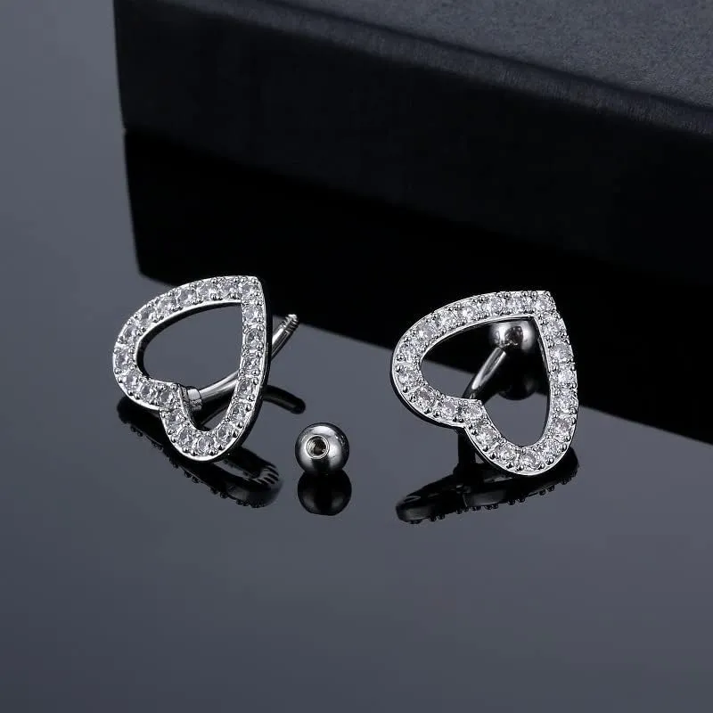 Fuqimanman2020 2pcs Love Heart Belly Button Rings Crystal CZ Pave Top Down 14G Surgical Steel Navel Reverse Hinged Belly Rings Body Piercing for Women Hypoallergenic Sexy Beach Summer Jewelry