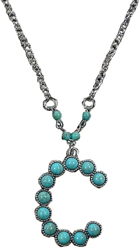 Fuqimanman2020 Boho Western Cowgirl Turquoise Initial Letter Pendant Necklace A-Z Hippie Natural Stone for Women Girls Bohemian Personalized Jewelry