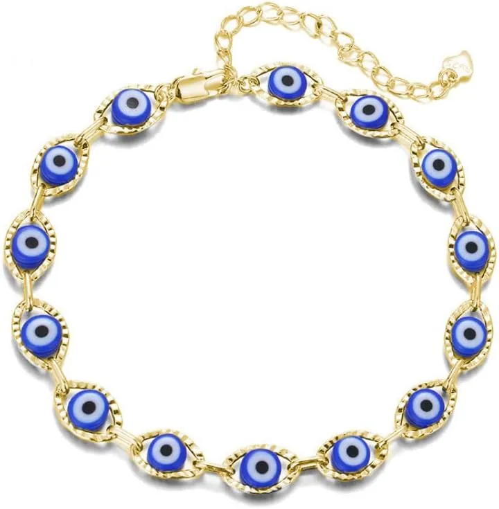 Fuqimanman2020 Evil Eye Bracelet Anklet for Women Gold Silver Blue Multi-Color Evil Eye Link Chain Bracelets Anklet for Women