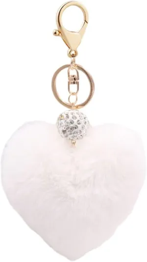 Fuqimanman2020 Heart Plush Keychain Lovely Faux Fur Pom Pom Key Chains for Purse Backpacks Car Key Gift for Women