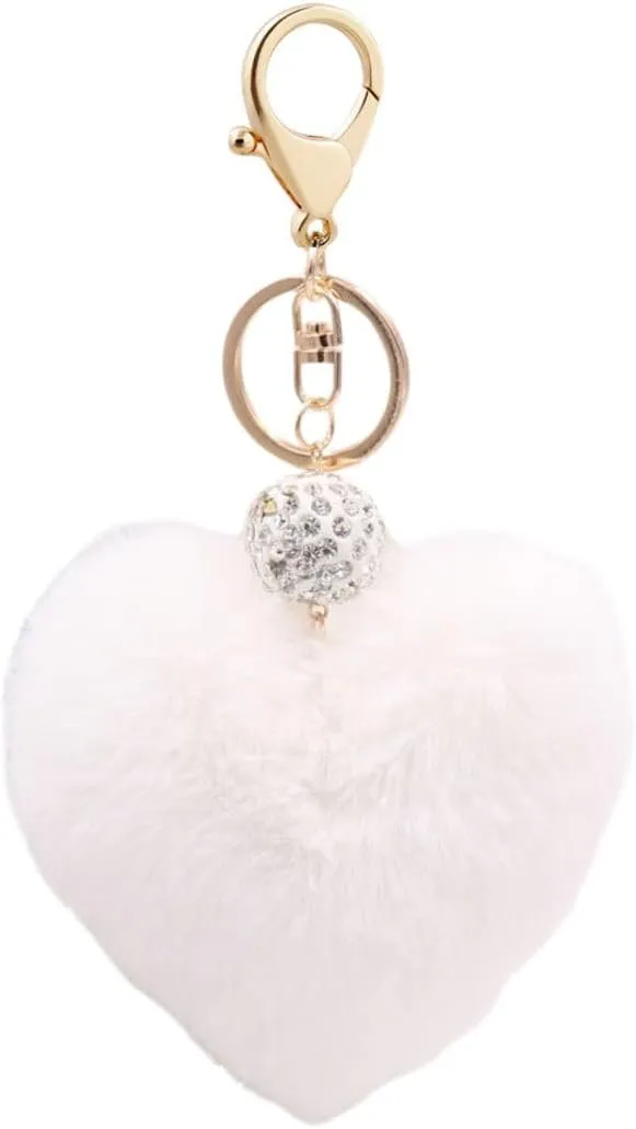 Fuqimanman2020 Heart Plush Keychain Lovely Faux Fur Pom Pom Key Chains for Purse Backpacks Car Key Gift for Women