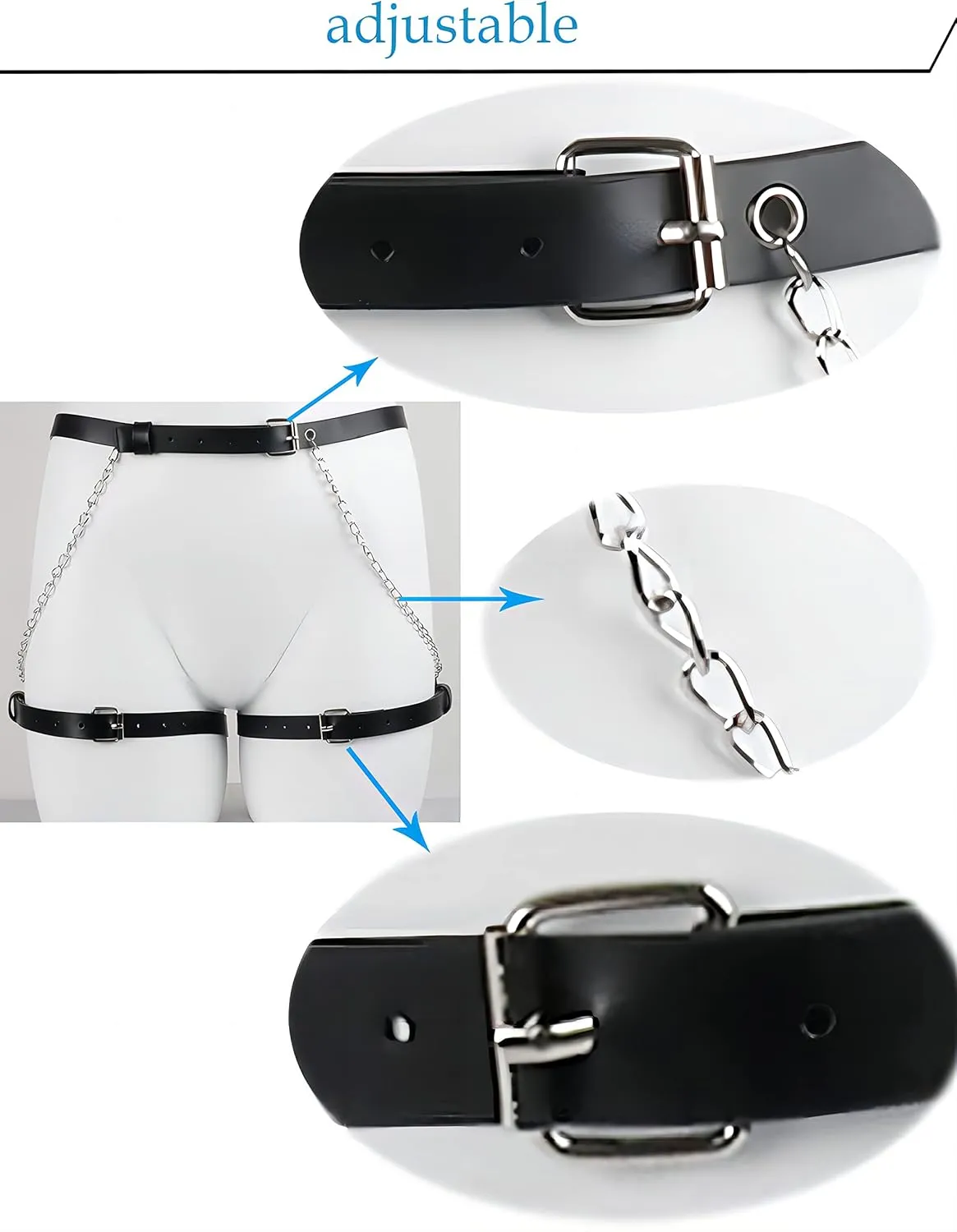 Fxiqini Punk Leather Body Chains Sexy Harness Belly Waist Chain Belt Gothic Party Rave Thigh Leg Garter Chain Body Jewelry Accessories for Women