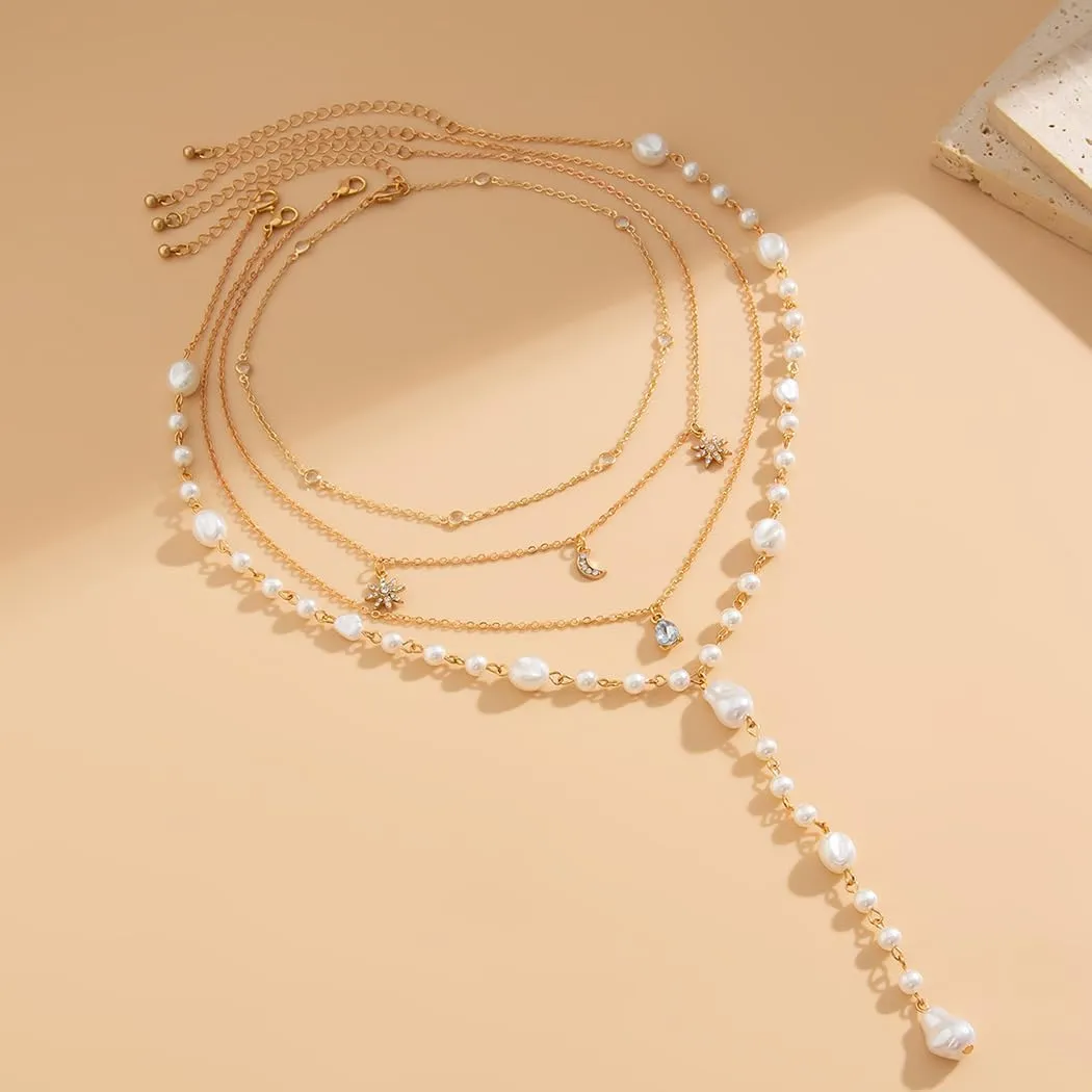 Gangel Y Pendant Necklace Layered Pearl Necklace Multilayer Pearl Bead Choker Necklace Long Faux Pearls Necklaces Vintage Jewelry Water Drop Pearl Necklace for Women