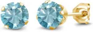 Gem Stone King 18K Yellow Gold Plated Silver Blue Zircon Stud Earrings For Women Men (1.70 Cttw, Round 5MM)