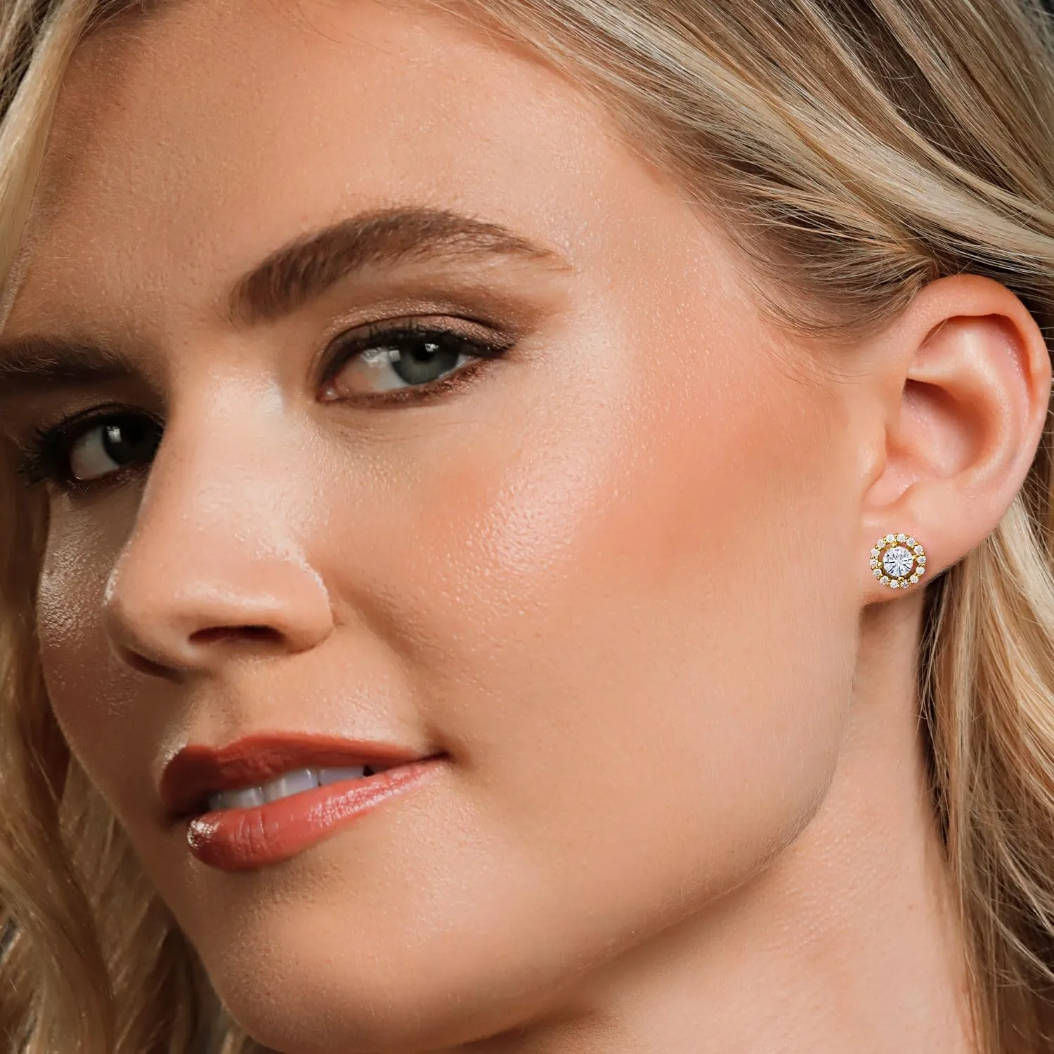 Gem Stone King 18K Yellow Gold Plated Silver Gemstone Birthstone and White Moissanite Earrings | Studs with Removable Jackets for Women | Center Round 5MM