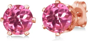 Gem Stone King 2.00 Cttw Round 6MM Pink Mystic Topaz Gold Plated 6-Prong Stud Earrings For Women Men