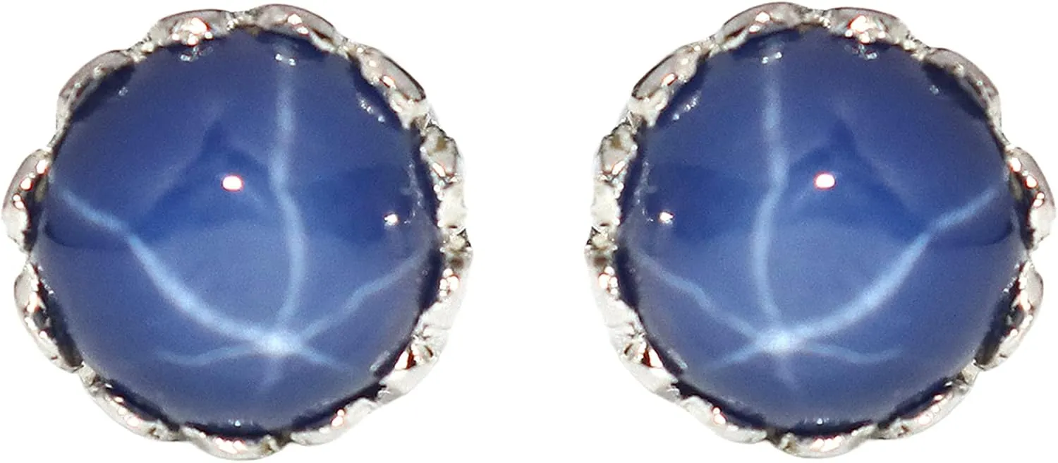 GEMHUB 6 Rays Star Blue Sapphire Stud Earrings 1.87 Gram Round Cut Sterling Silver Earrings Jewelry