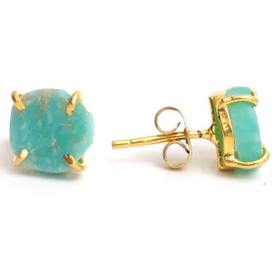 Gempires Natural Raw Green Amazonite Prong Setting Stud Earrings For Women Gemstone Handmade Everyday Wear Earrings Gifts For All Occasions