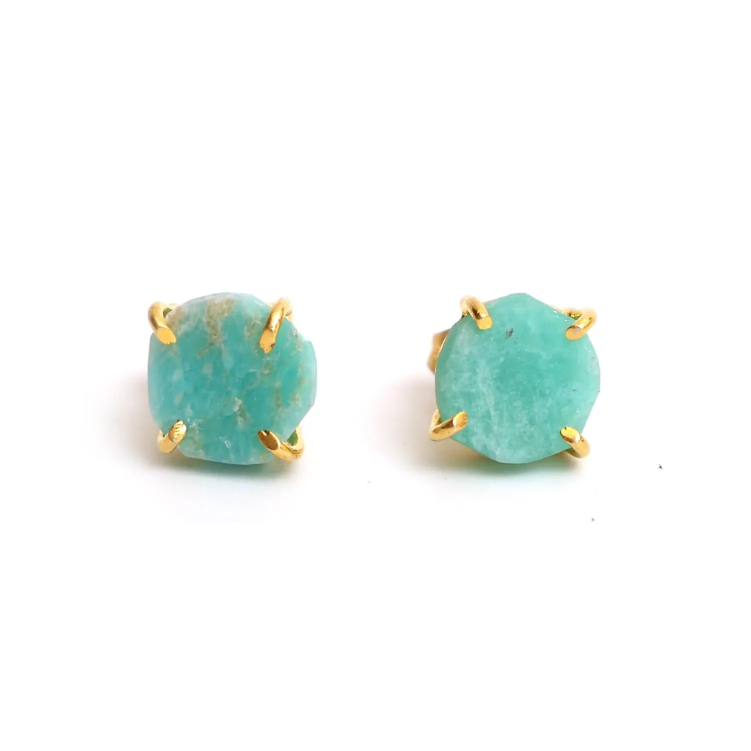 Gempires Natural Raw Green Amazonite Prong Setting Stud Earrings For Women Gemstone Handmade Everyday Wear Earrings Gifts For All Occasions