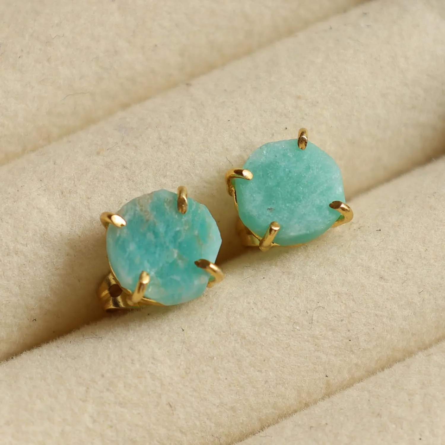 Gempires Natural Raw Green Amazonite Prong Setting Stud Earrings For Women Gemstone Handmade Everyday Wear Earrings Gifts For All Occasions