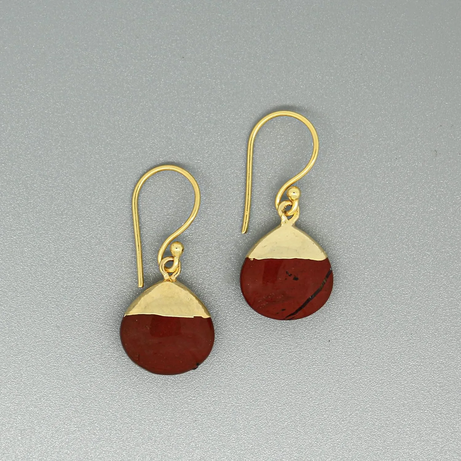 Gempires Natural Red Jasper Pear Dangle Earring Handmade Crystal Jewelry 14k Yellow Gold Plated Boho Earring For Women (Red Jasper)
