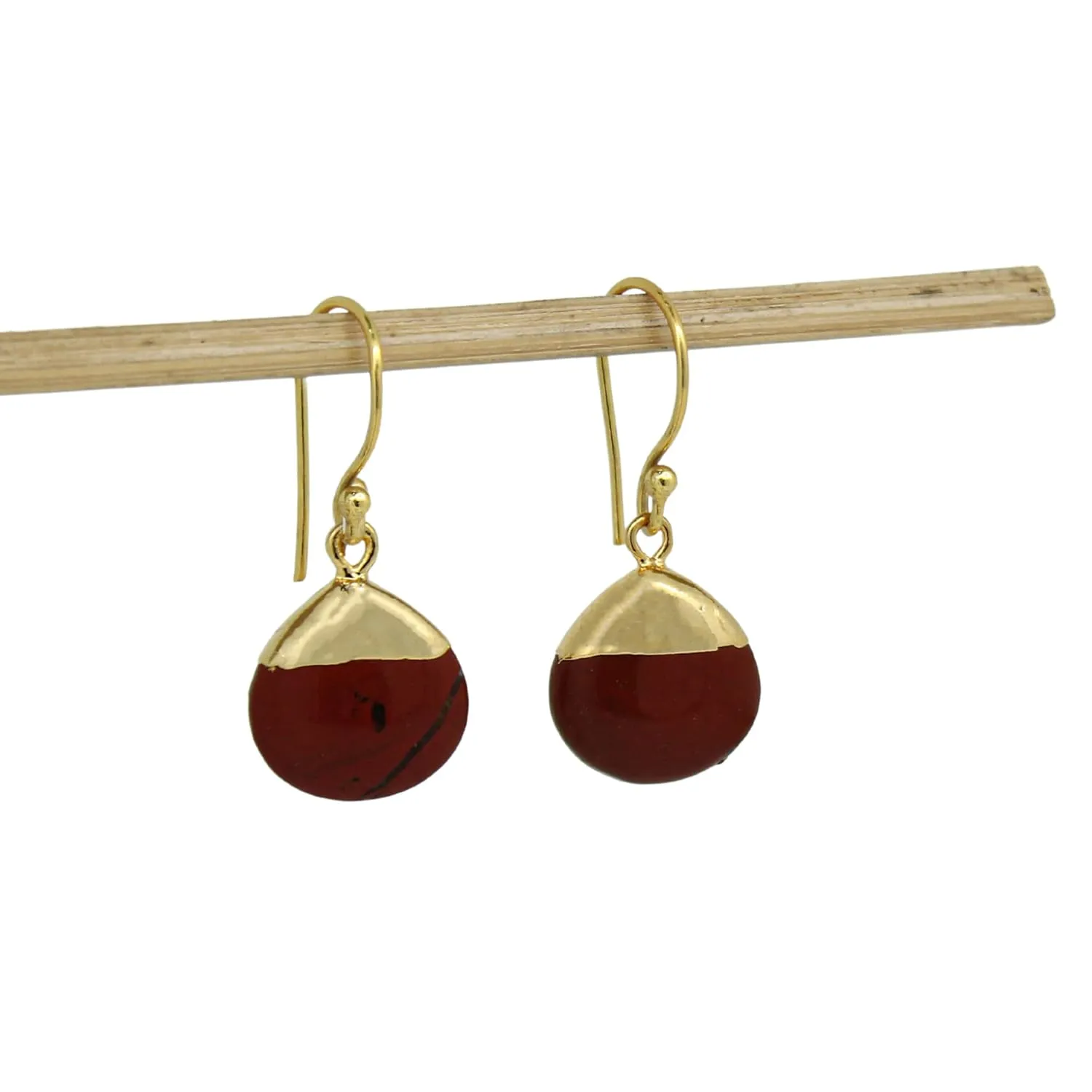 Gempires Natural Red Jasper Pear Dangle Earring Handmade Crystal Jewelry 14k Yellow Gold Plated Boho Earring For Women (Red Jasper)