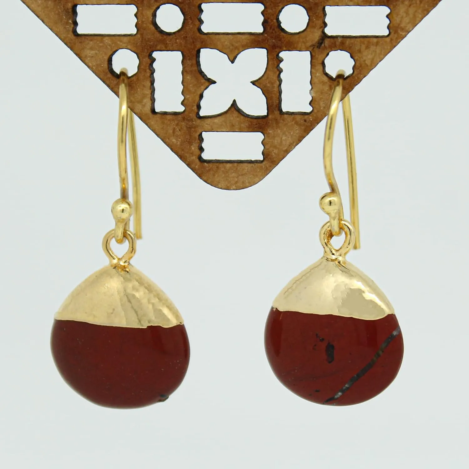 Gempires Natural Red Jasper Pear Dangle Earring Handmade Crystal Jewelry 14k Yellow Gold Plated Boho Earring For Women (Red Jasper)