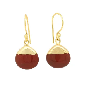 Gempires Natural Red Jasper Pear Dangle Earring Handmade Crystal Jewelry 14k Yellow Gold Plated Boho Earring For Women (Red Jasper)