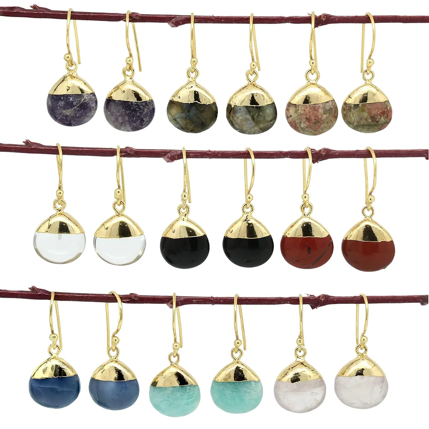 Gempires Natural Red Jasper Pear Dangle Earring Handmade Crystal Jewelry 14k Yellow Gold Plated Boho Earring For Women (Red Jasper)