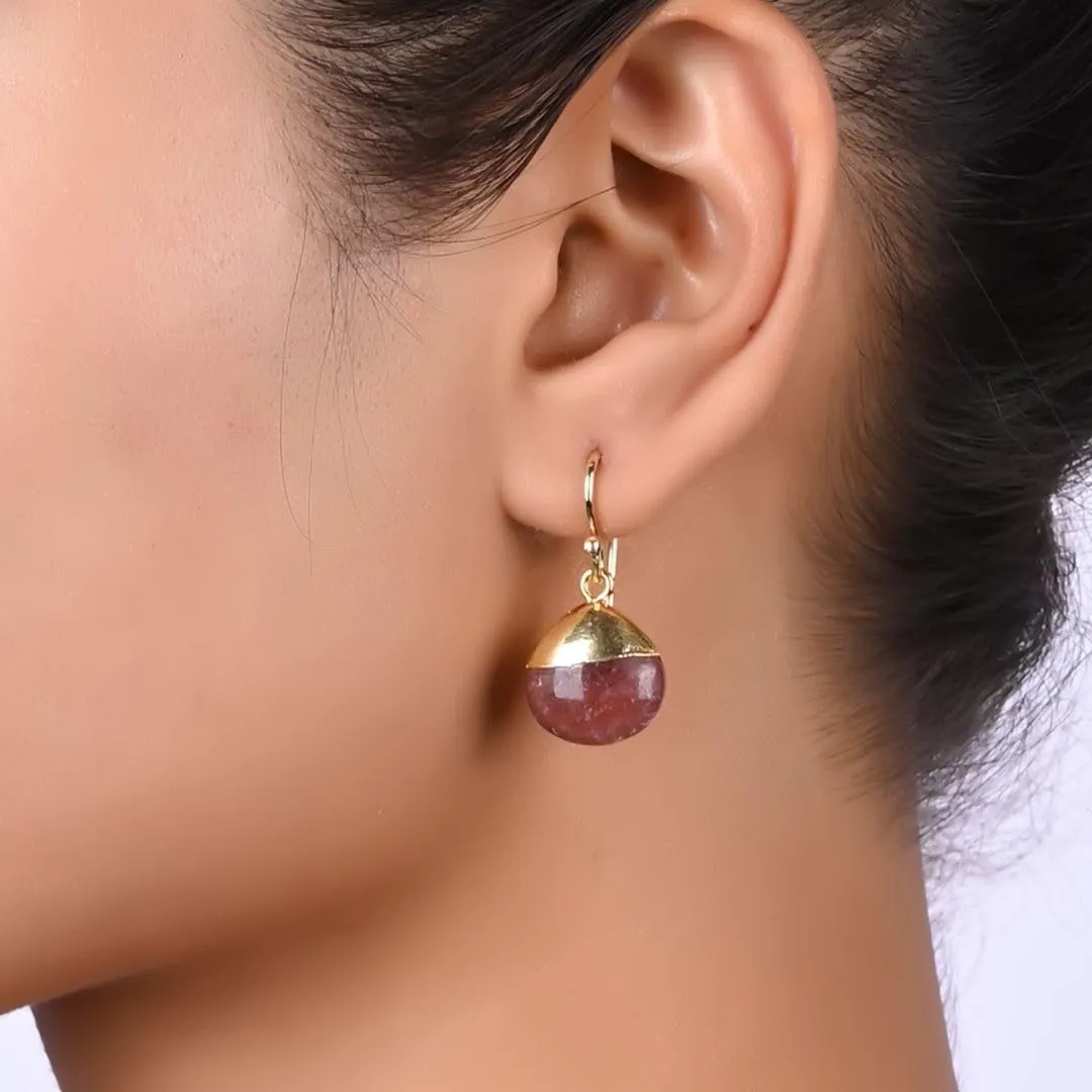 Gempires Natural Red Jasper Pear Dangle Earring Handmade Crystal Jewelry 14k Yellow Gold Plated Boho Earring For Women (Red Jasper)