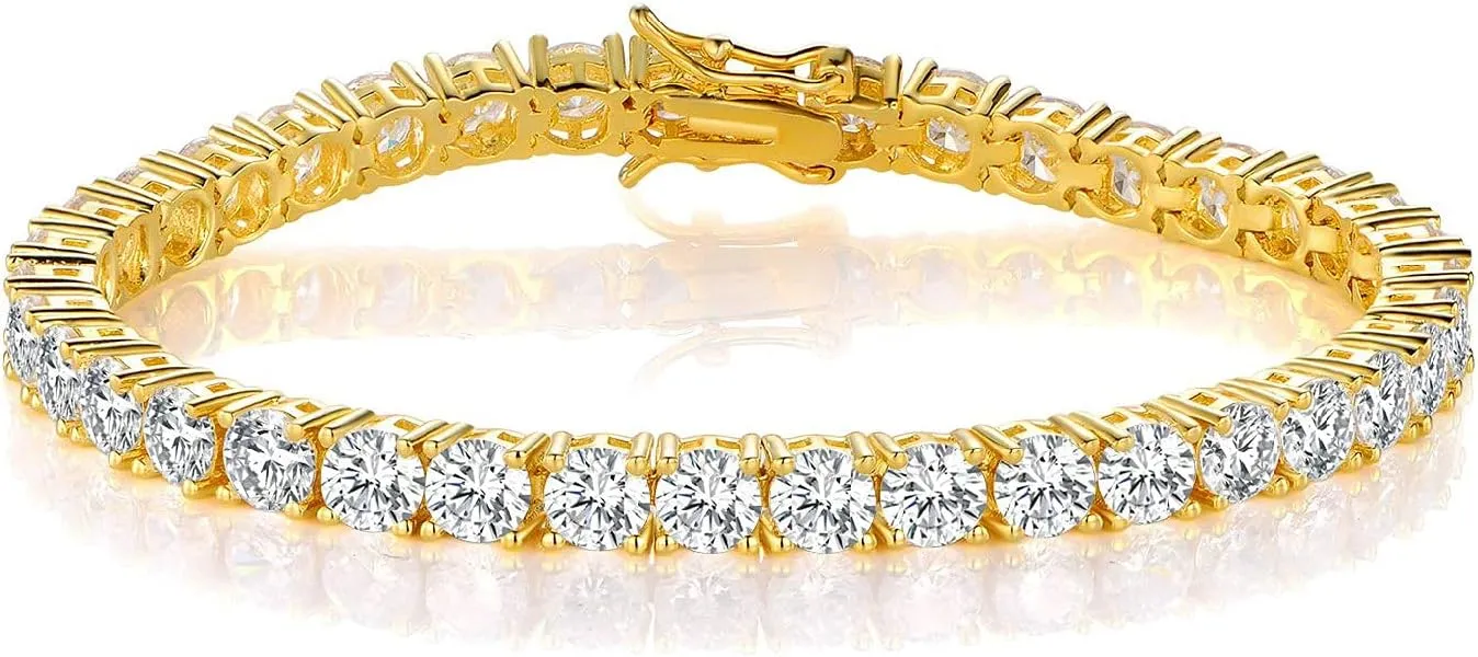 Gemsme Gold Bracelets for Men and Women 18K Yellow Gold Plated 4.0 Round Cubic Zirconia Classic Tennis Bracelet Size 6-9 Inch