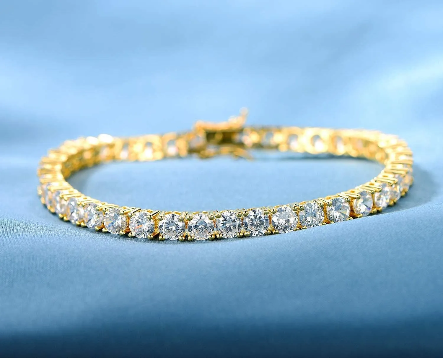 Gemsme Gold Bracelets for Men and Women 18K Yellow Gold Plated 4.0 Round Cubic Zirconia Classic Tennis Bracelet Size 6-9 Inch