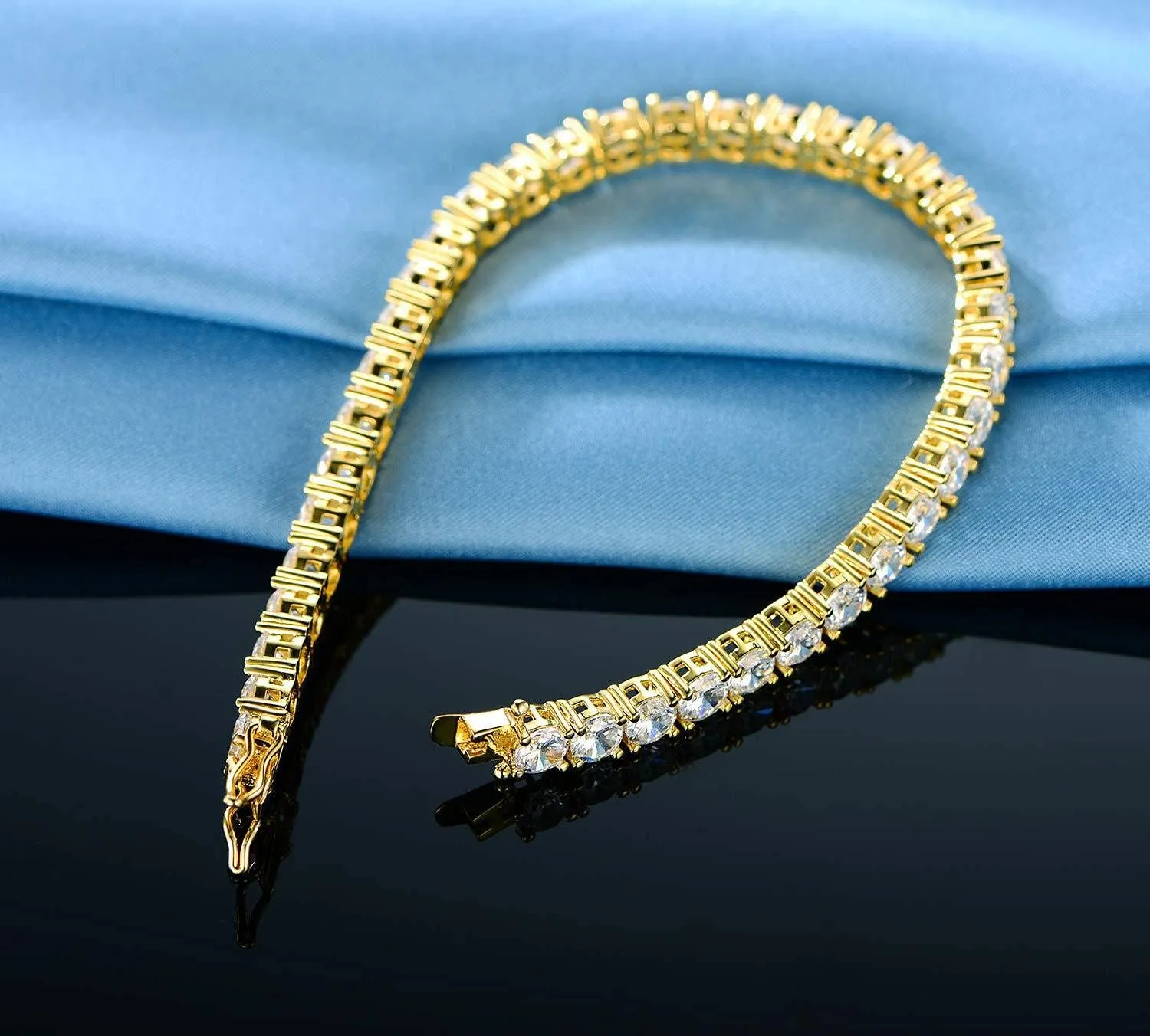 Gemsme Gold Bracelets for Men and Women 18K Yellow Gold Plated 4.0 Round Cubic Zirconia Classic Tennis Bracelet Size 6-9 Inch