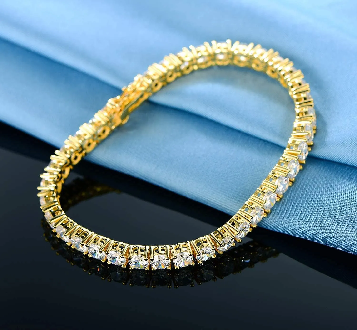 Gemsme Gold Bracelets for Men and Women 18K Yellow Gold Plated 4.0 Round Cubic Zirconia Classic Tennis Bracelet Size 6-9 Inch
