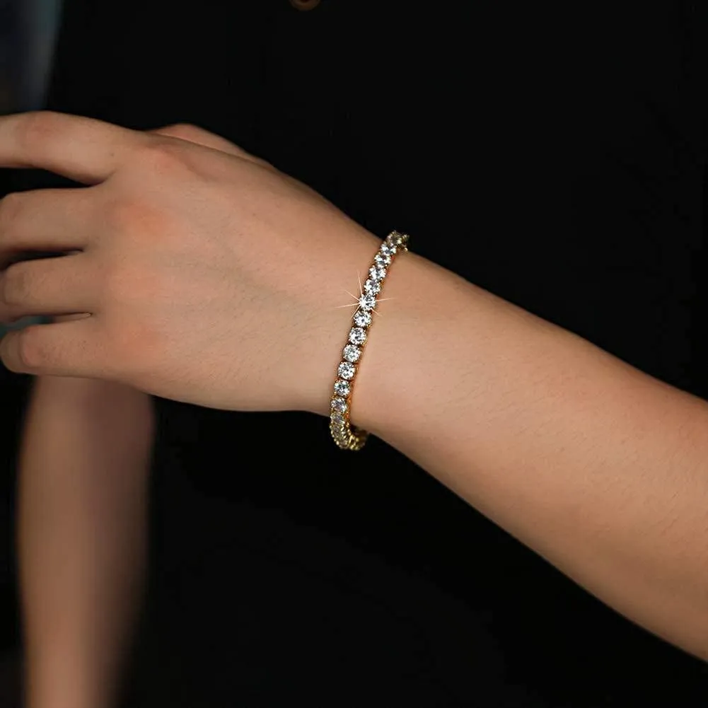 Gemsme Gold Bracelets for Men and Women 18K Yellow Gold Plated 4.0 Round Cubic Zirconia Classic Tennis Bracelet Size 6-9 Inch