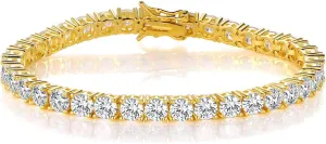 Gemsme Gold Bracelets for Men and Women 18K Yellow Gold Plated 4.0 Round Cubic Zirconia Classic Tennis Bracelet Size 6-9 Inch