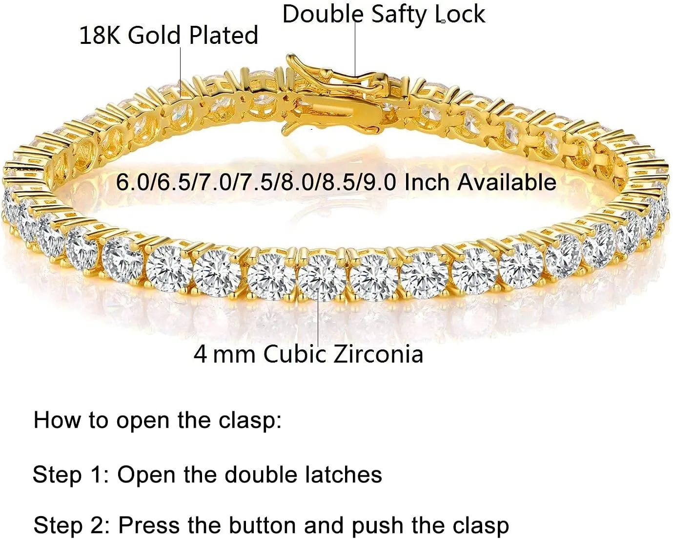 Gemsme Gold Bracelets for Men and Women 18K Yellow Gold Plated 4.0 Round Cubic Zirconia Classic Tennis Bracelet Size 6-9 Inch