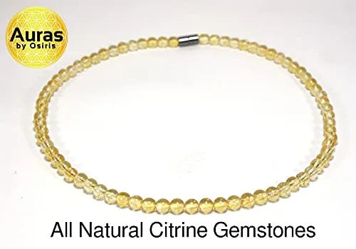 Gemstone Necklaces with easy lock Clasp Crystal Healing Talismans Spiritual Protection Jewelry for Men/Women (01: Citrine, 01: 6mm Bead Diameter, 17 inch)