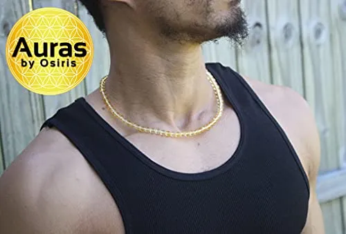 Gemstone Necklaces with easy lock Clasp Crystal Healing Talismans Spiritual Protection Jewelry for Men/Women (01: Citrine, 01: 6mm Bead Diameter, 17 inch)