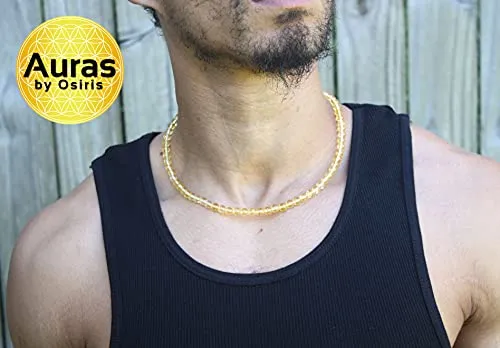 Gemstone Necklaces with easy lock Clasp Crystal Healing Talismans Spiritual Protection Jewelry for Men/Women (01: Citrine, 01: 6mm Bead Diameter, 17 inch)