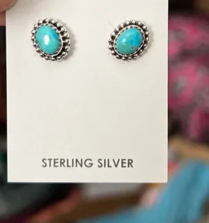 Genuine Turquoise Stud Earrings in Sterling Silver