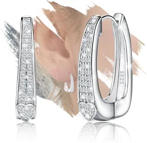 Geometric Hoop Earrings for Women - Sterling Silver Geometric Chunky Earrings Hypoallergenic Cubic Zirconia Fashion Chunky Hoop Earrings for Sensitive Ears for Women