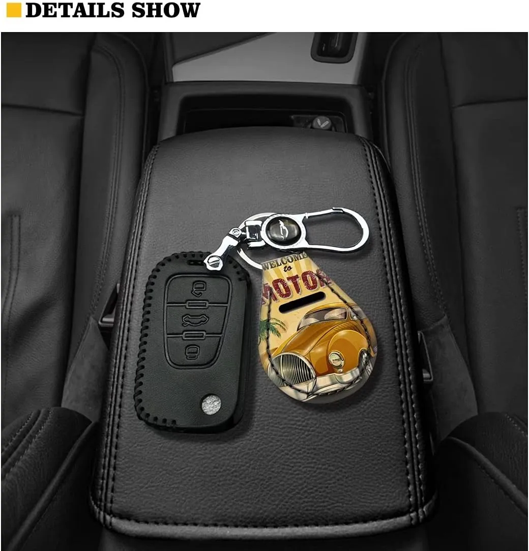 GIFTPUZZ Cute Car Key Chain for Women Men with Small Coin Holder Pocket Neoprene