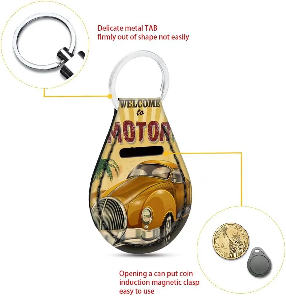 GIFTPUZZ Cute Car Key Chain for Women Men with Small Coin Holder Pocket Neoprene