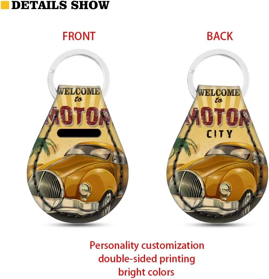 GIFTPUZZ Cute Car Key Chain for Women Men with Small Coin Holder Pocket Neoprene
