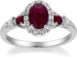 Gin & Grace 14K White Gold Mozambique Genuine Ruby Ring with Diamonds for women | Ethically, authentically & organically sourced (Oval-cut) shaped Ruby hand-crafted jewelry for her | Ruby Ring for women
