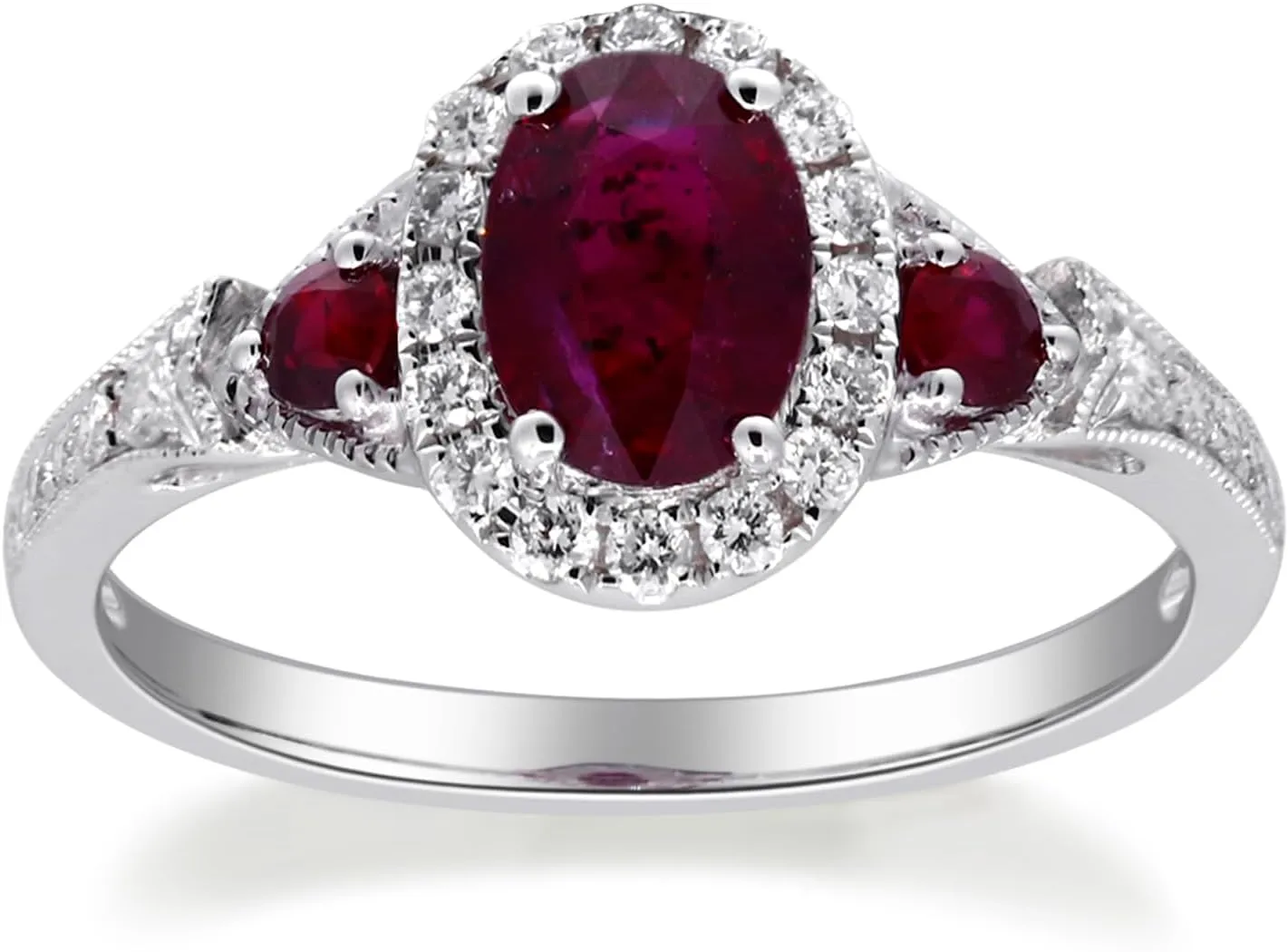 Gin & Grace 14K White Gold Mozambique Genuine Ruby Ring with Diamonds for women | Ethically, authentically & organically sourced (Oval-cut) shaped Ruby hand-crafted jewelry for her | Ruby Ring for women