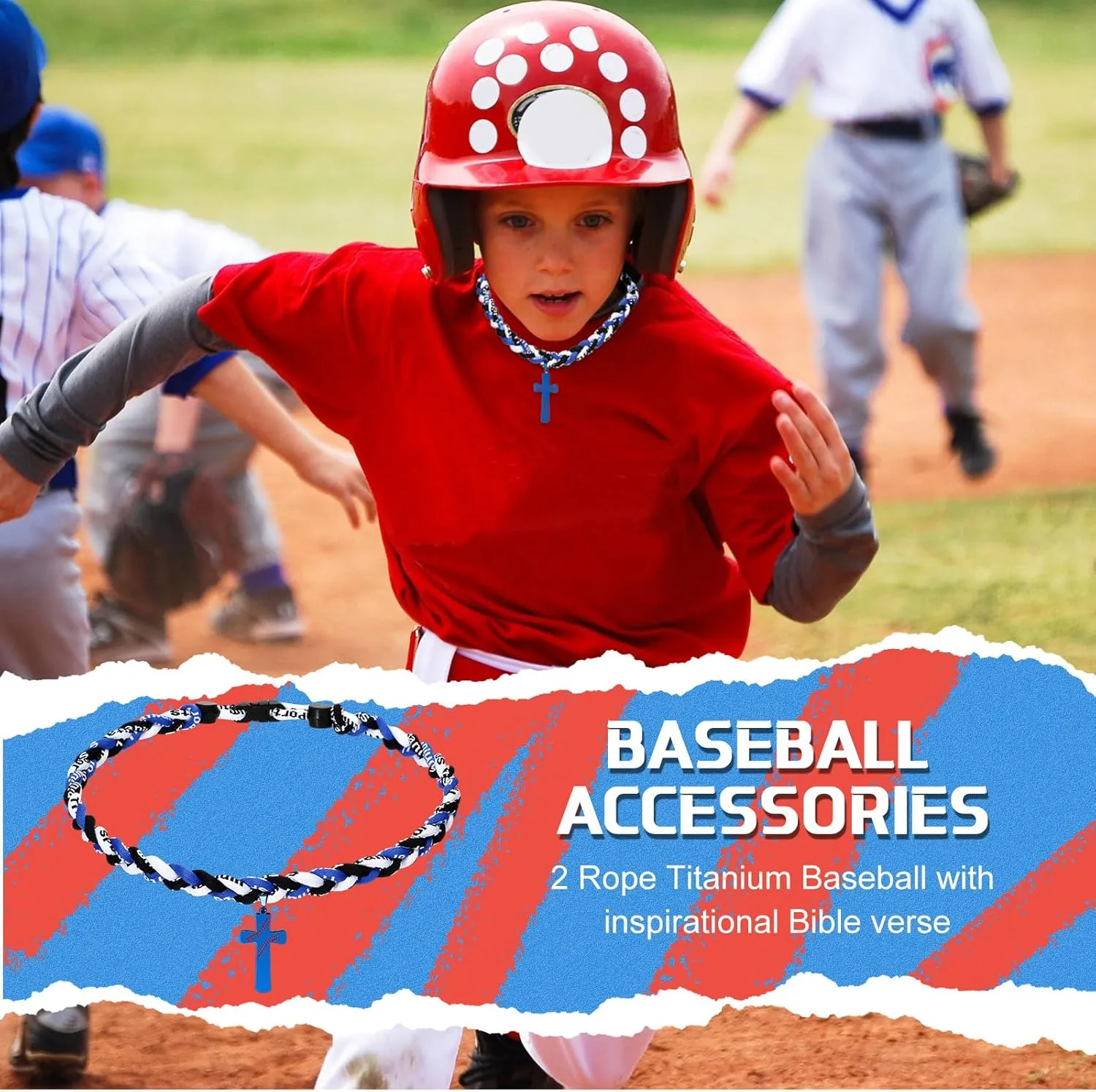 Glenmal 2 Rope Baseball Cross Necklace Boys Baseball Titanium Necklace Stainless Steel Cross Pendant Sports Braided Tornado Baseball Necklace Gifts for Men Kids, 20 Inches