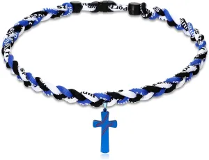 Glenmal 2 Rope Baseball Cross Necklace Boys Baseball Titanium Necklace Stainless Steel Cross Pendant Sports Braided Tornado Baseball Necklace Gifts for Men Kids, 20 Inches