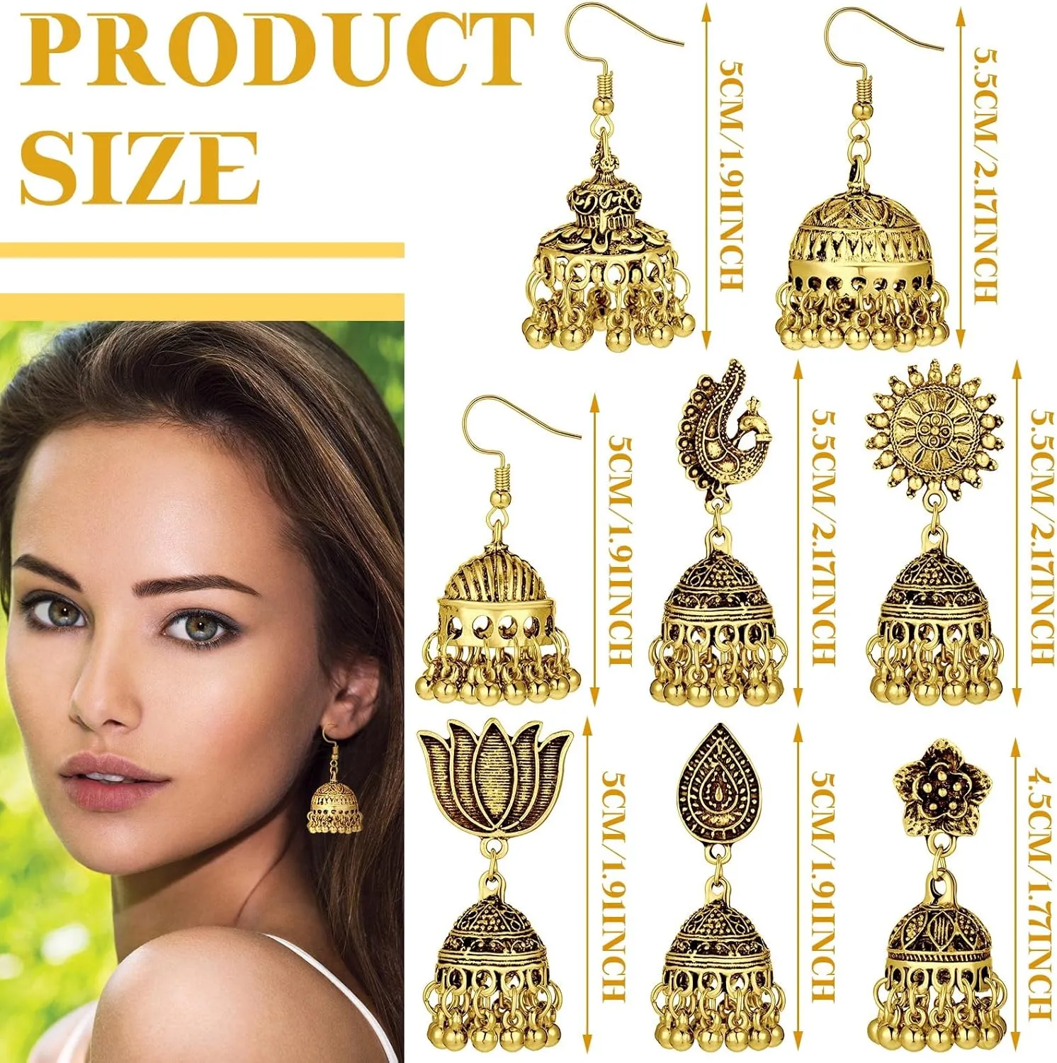 Glenmal 8 Pairs Jhumka Indian Earrings Metal Bohemian Chandelier Dangle Earring for Women Girls