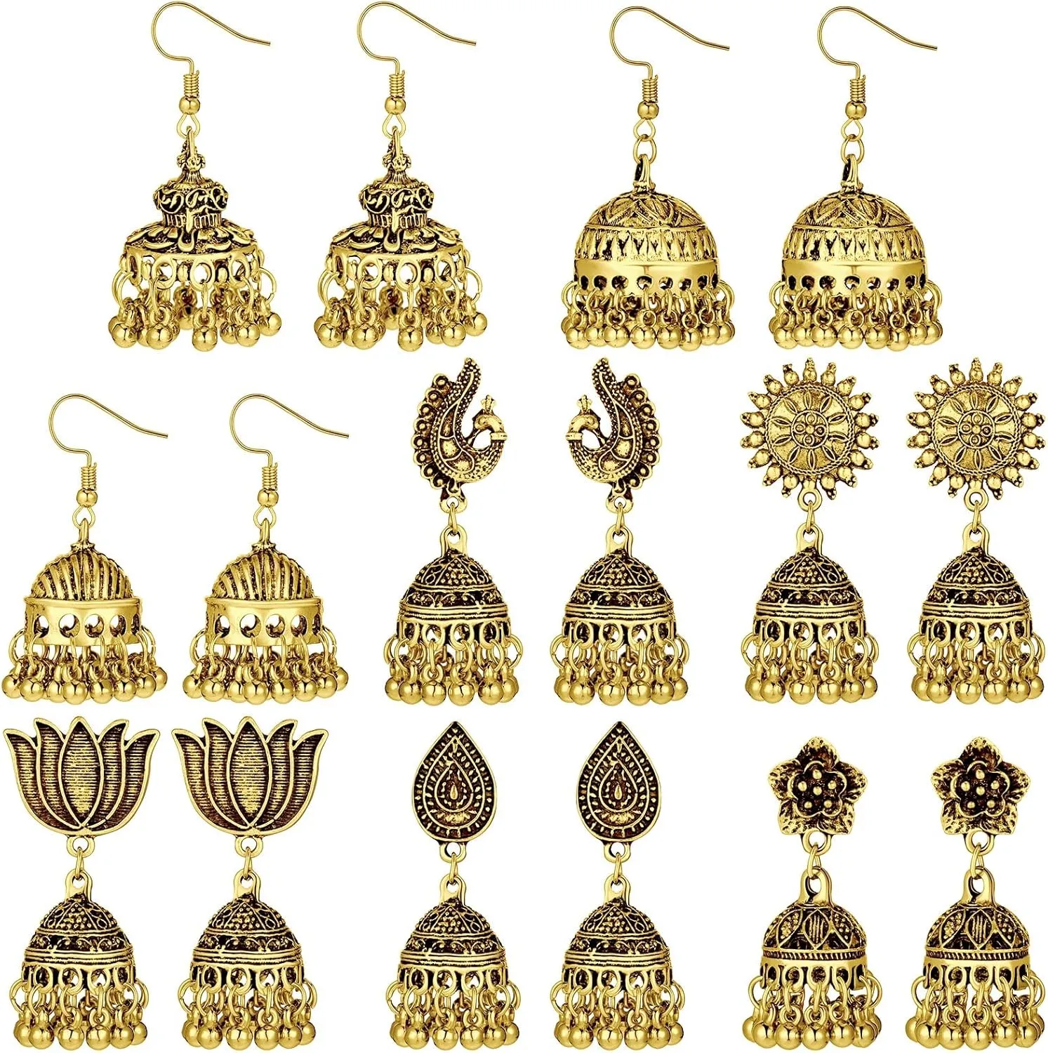 Glenmal 8 Pairs Jhumka Indian Earrings Metal Bohemian Chandelier Dangle Earring for Women Girls