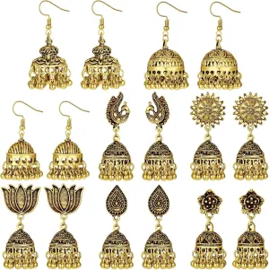 Glenmal 8 Pairs Jhumka Indian Earrings Metal Bohemian Chandelier Dangle Earring for Women Girls