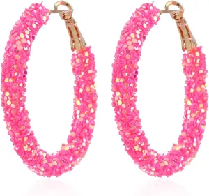 Glitter Hoop Earrings Bohemian Sparkle Resin Rhinestone Wrapped Hoop Dangle Earrings for Women